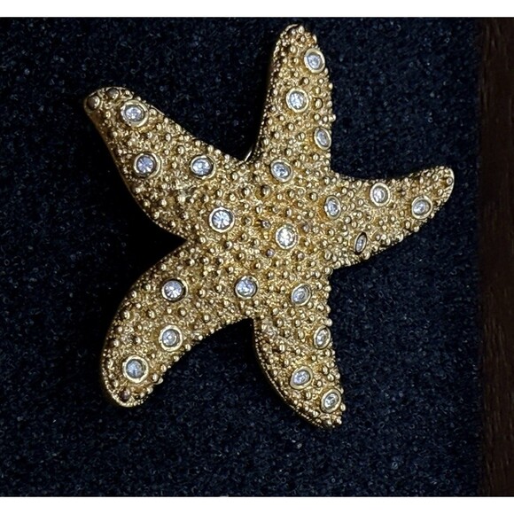 Swarovski Goldtone Starfish Brooch Pin W/ Scattered Clear Crystals Retired Rare - Picture 7 of 11